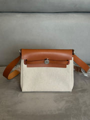 Hermès Mini Herbag Zip 20 Écru Canvas & Tan Leather with Palladium Hardware