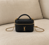 Saint Laurent Black Micro Vanity Bag with Chain Strap