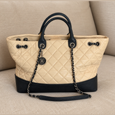 Chanel Gabrielle Beige & Black Quilted Tote & Shoulder Bag