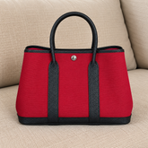 Hermès Garden Party 30 Red Canvas & Black Leather