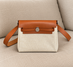 Hermès Mini Herbag Zip 20 Écru Canvas & Tan Leather with Palladium Hardware