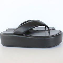 White & Black Leather Wedge Slippers