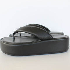 White & Black Leather Wedge Slippers