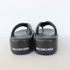 White & Black Leather Wedge Slippers