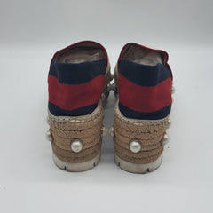 Tricolor Web Linen Pearl Studded Espadrilles