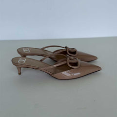 Valentino Beige Patent V Logo Mules - Size 39½