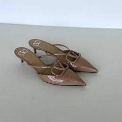 Valentino Beige Patent V Logo Mules - Size 39½