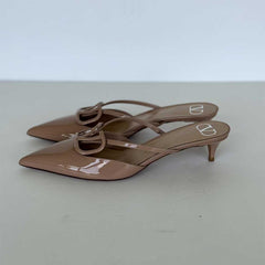 Valentino Beige Patent V Logo Mules - Size 39½