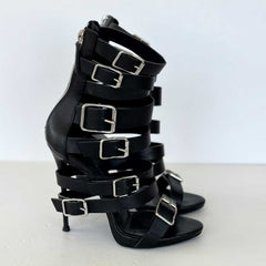 Black Leather Ankle Strap Sandals