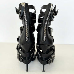 Black Leather Ankle Strap Sandals