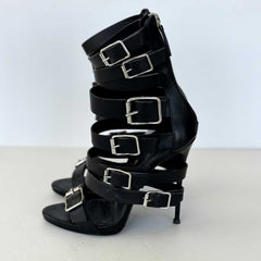 Black Leather Ankle Strap Sandals