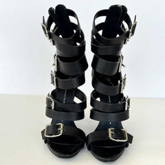 Black Leather Ankle Strap Sandals