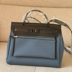 Hermès Herbag 31 Bleu Jean / Black PHW Top Handle with Strap