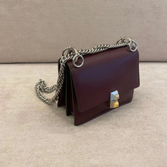 Fendi Kan I Small Bag Burgundy Calfskin with Silver Tone Hardware