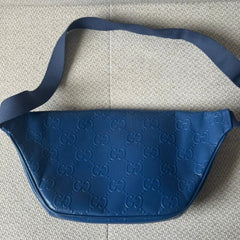 Gucci Blue GG Embossed Leather Belt Bag - One Size