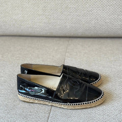Chanel Black Patent CC Espadrilles - Size 41