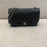 Chanel Black Caviar Leather Jumbo Double Flap Bag Silver Hardware with Entrupy Certificate