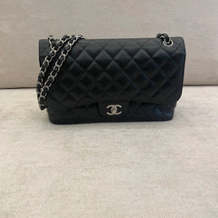 Chanel Black Caviar Leather Jumbo Double Flap Bag Silver Hardware with Entrupy Certificate