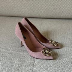 Dolce & Gabbana Pink Suede Crystal Embellished Pumps - Size 39.5