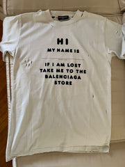 Balenciaga "Hi My Name Is" Distressed Cotton T-Shirt - Size XXs