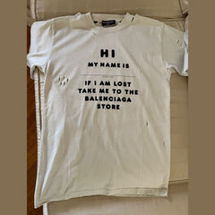 Balenciaga "Hi My Name Is" Distressed Cotton T-Shirt - Size XXs