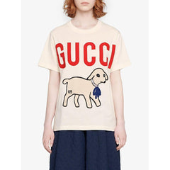 Gucci White Embellished Lamb Logo Graphic T-Shirt - Size XXS
