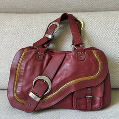 Christian Dior Burgundy Leather Gaucho Double Saddle Bag - Vintage Icon