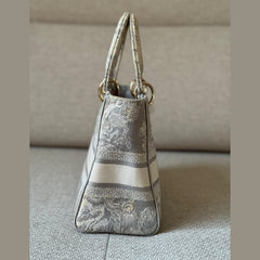 Christian Dior Grey Toile De Jouy Lady D-Lite Top Handle with Strap