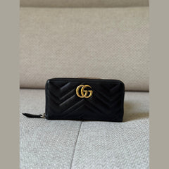 Gucci GG Marmont Black Leather Zipped Wallet