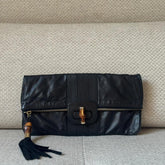 Gucci Black Leather Lucy Fold-Over Clutch