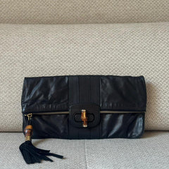 Gucci Black Leather Lucy Fold-Over Clutch
