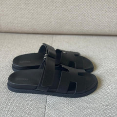 Hermès Black Calfskin Leather Chypre Sandals - Size 42