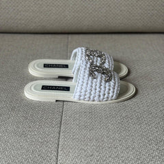 Chanel White CC Raffia Flat Sandals – Size 38 (Fits 39)