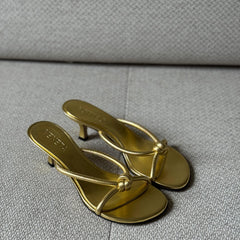 Bottega Veneta Gold Knot Kitten Heel Sandals - Size 37