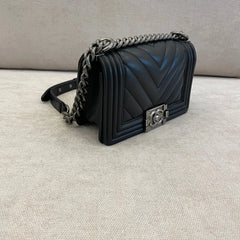 Chanel Navy Blue Calfskin Leather Small Boy with SHW