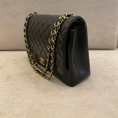 Chanel Black Maxi Lamskin Double Flap Shoulder Bag with GHW