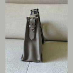 Prada Grey Leather Messenger Bag with Canvas Strap