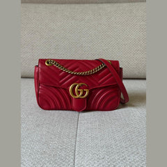 Gucci Red Small GG Marmont Matelassé Shoulder Bag