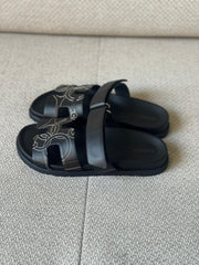 Hermès Chypre Black Calfskin Sandals “Panoplie Equestre” – Size 38