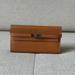Hermès Gold Epsom Leather Kelly Wallet with Palladium Hardware