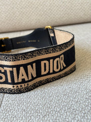 Christian Dior Belt in Black and Beige Embroidered Canvas - Size 75