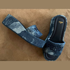 Fendi Sunshine Denim Platform Slide - Size 37.5