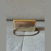 Balenciaga Gold Snake Embossed Leather Gossip Wallet on Chain
