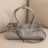 Prada Bonnie Taupe Medium Leather Shoulder Bag