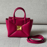 Valentino Pink Leather One Stud Small Top Handle Bag with Strap