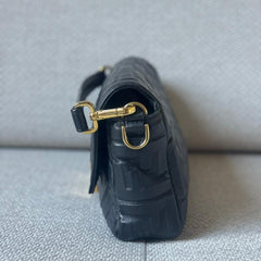 Fendi Black Embossed FF Nappa Leather Baguette Bag with Strap