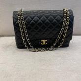 Chanel Black Maxi Lamskin Double Flap Shoulder Bag with GHW