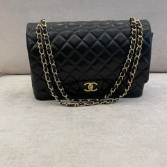Chanel Black Maxi Lamskin Double Flap Shoulder Bag with GHW