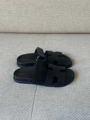 Hermès Black Calfskin Leather Chypre Sandals - Sizes 39.5 & 40