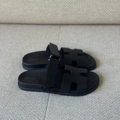 Hermès Black Calfskin Leather Chypre Sandals - Sizes 39.5 & 40